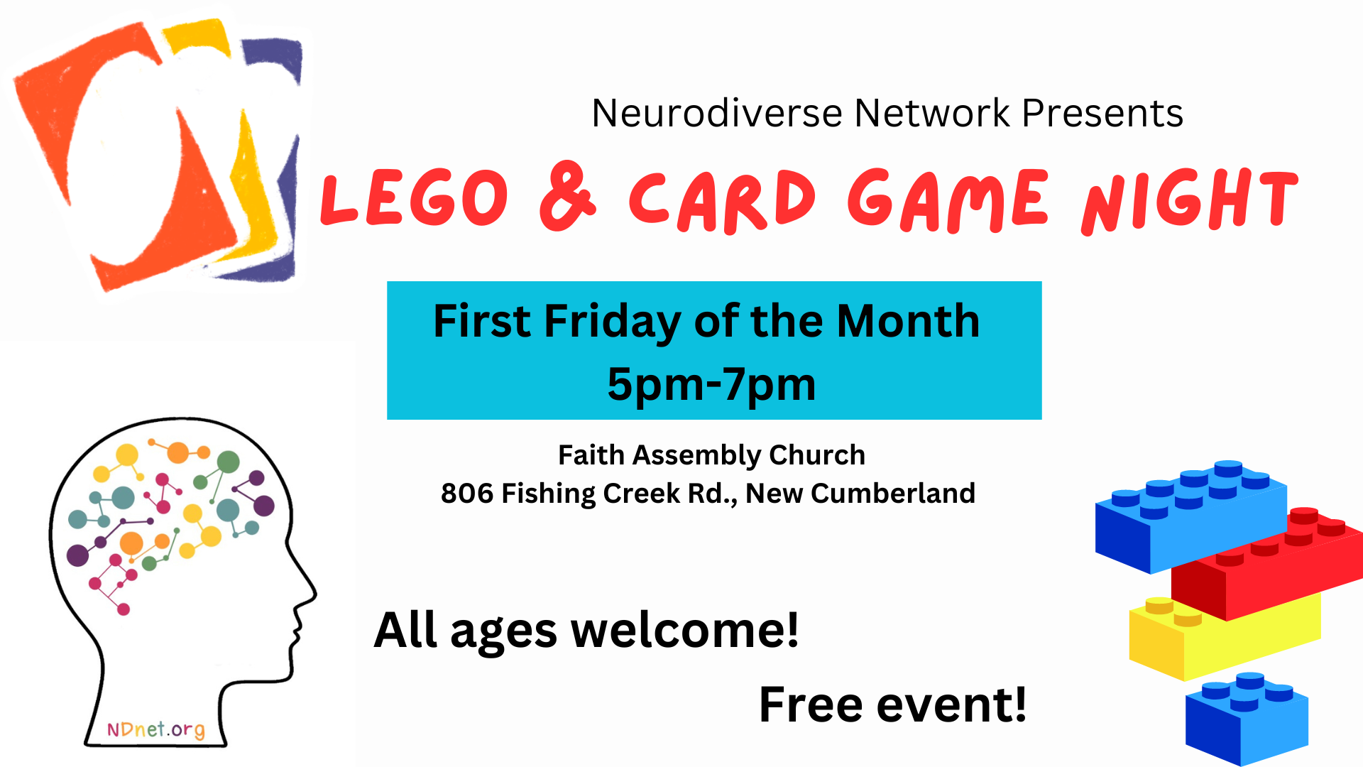 Lego card game night for all ages in new cumberland pa free events kids family community church groups support parenting social groups special needs adhd autistic