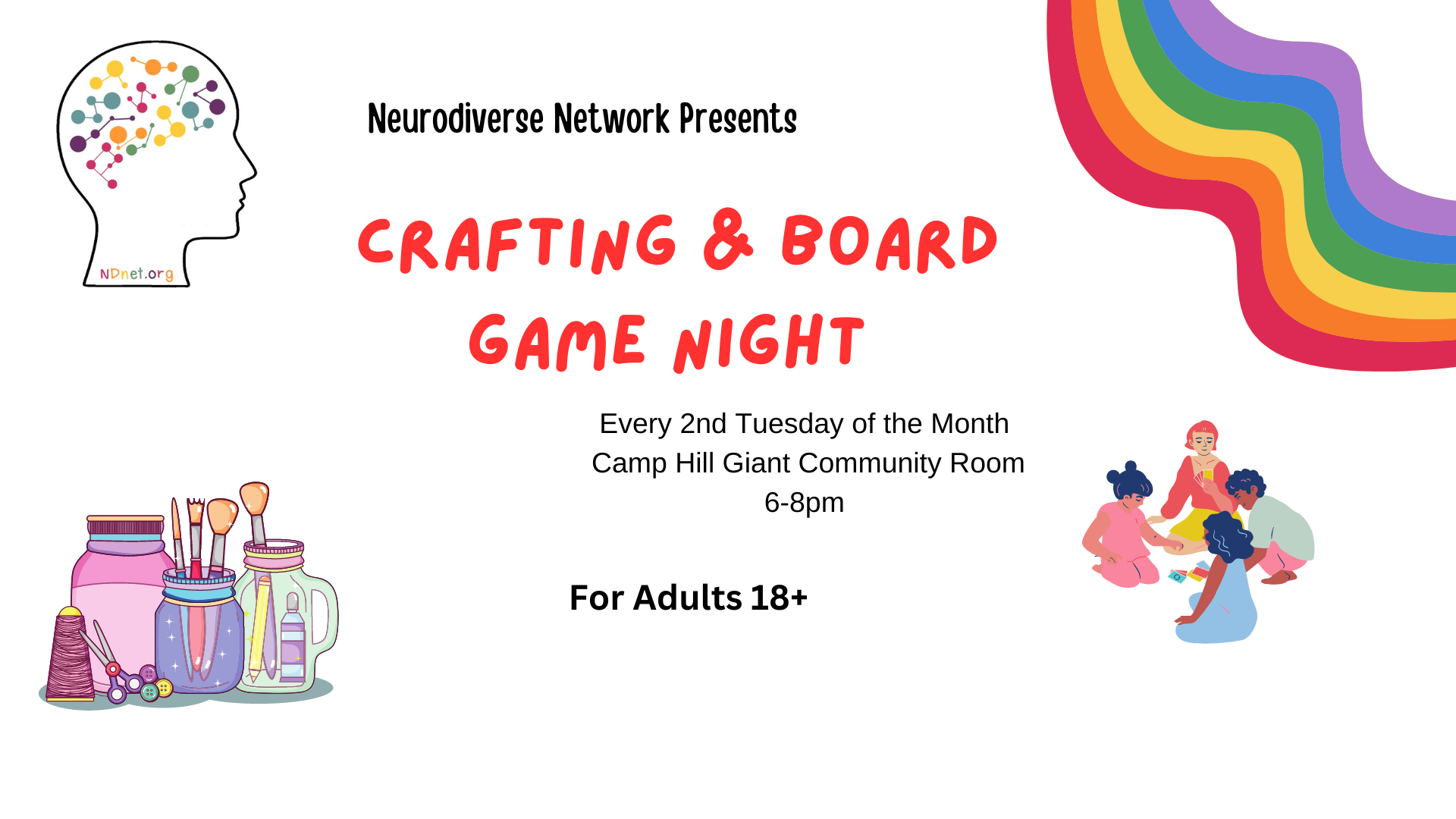 adult game night camphill harrisburg craft free event autism adhd neurodiverse